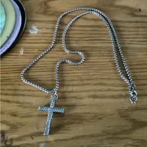 Men’s Stainless Steel Bling Cross Necklace